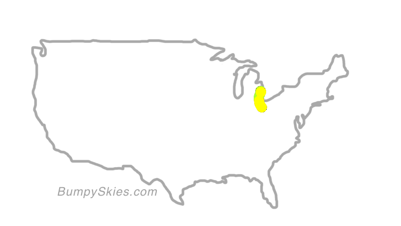 Map of continental US with illustrated flight path and turbulence forecast (described in text below)