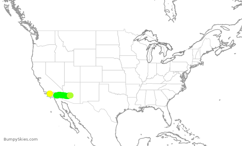 Turbulence forecast map for SKW3958, LAX to PHX