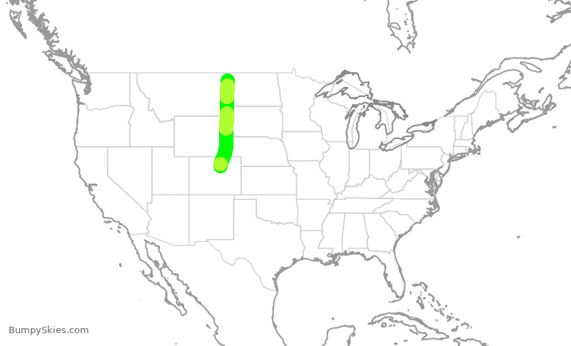 Turbulence forecast map for SKW395, DEN to KXWA