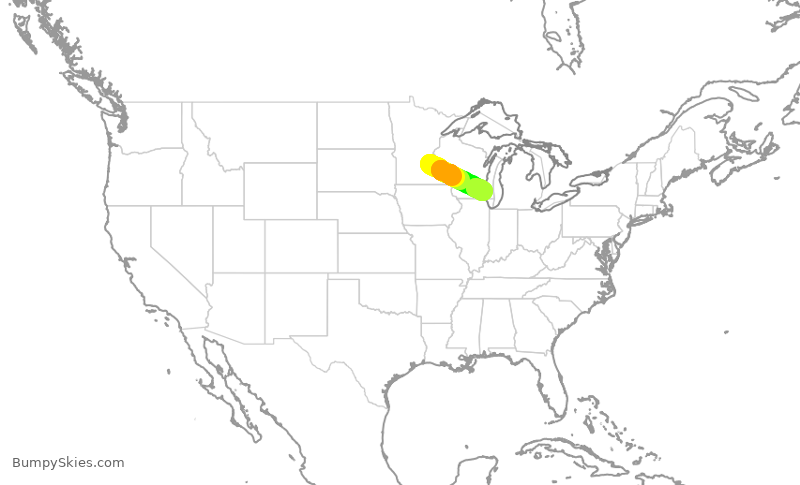 Turbulence forecast map for SKW3963, MSP to MKE