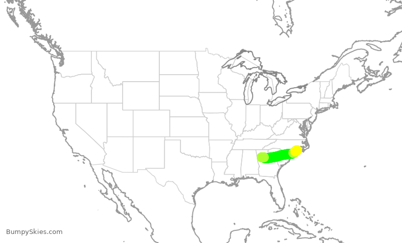 Turbulence forecast map for SKW3965, ATL to OAJ
