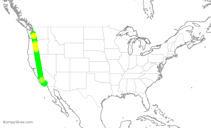 Turbulence forecast map for SKW3966, SEA to SNA