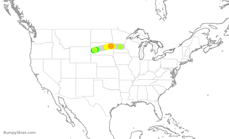 Turbulence forecast map for SKW3971, MSP to RAP