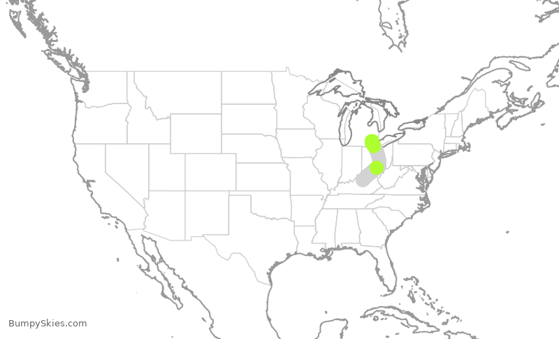 Turbulence forecast map for SKW3978, LEX to DTW