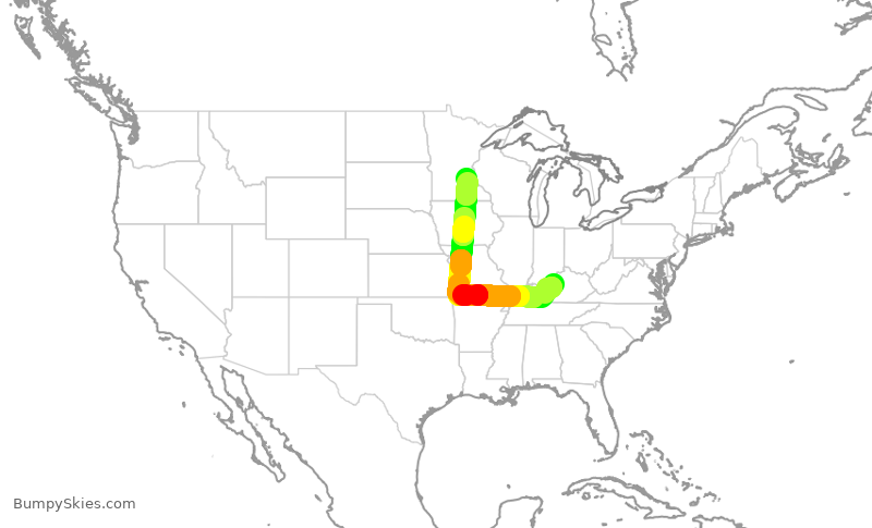 Turbulence forecast map for SKW3978, SDF to MSP