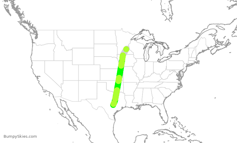 Turbulence forecast map for SKW3988, MSP to AUS