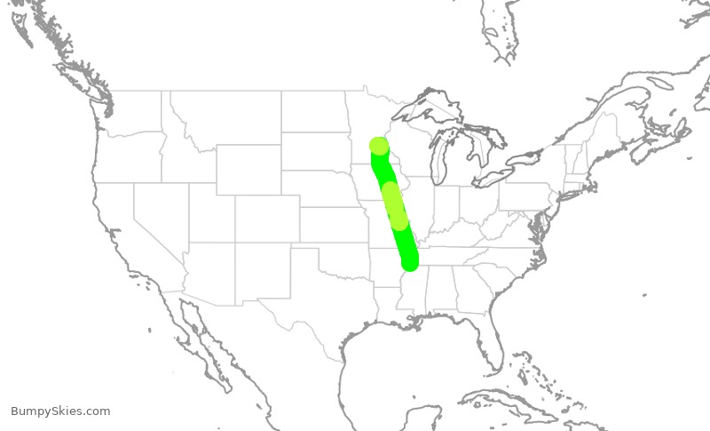 Turbulence forecast map for SKW3989, MEM to MSP