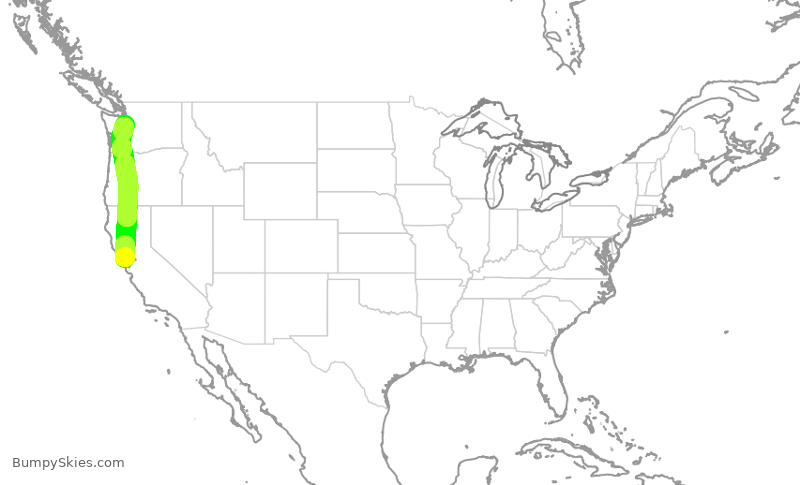 Turbulence forecast map for SKW3991, SFO to SEA
