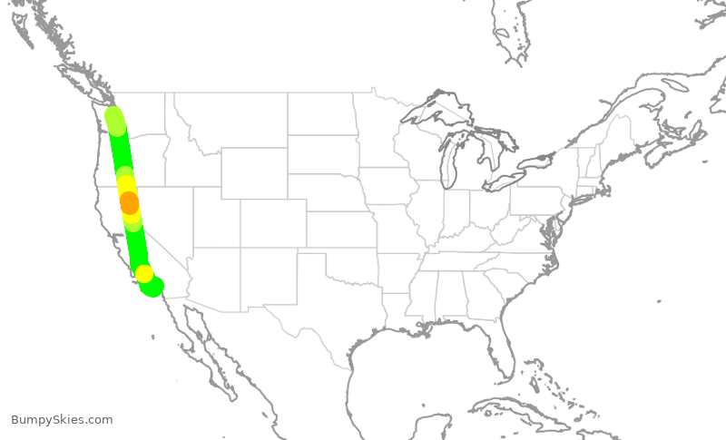 Turbulence forecast map for SKW3999, SEA to SNA