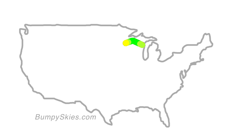 Map of continental US with illustrated flight path and turbulence forecast (described in text below)