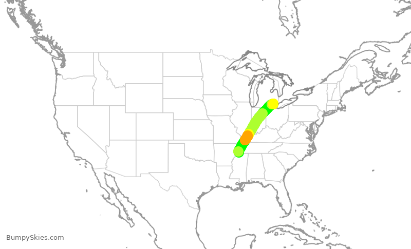 Turbulence forecast map for SKW4007, MEM to DTW