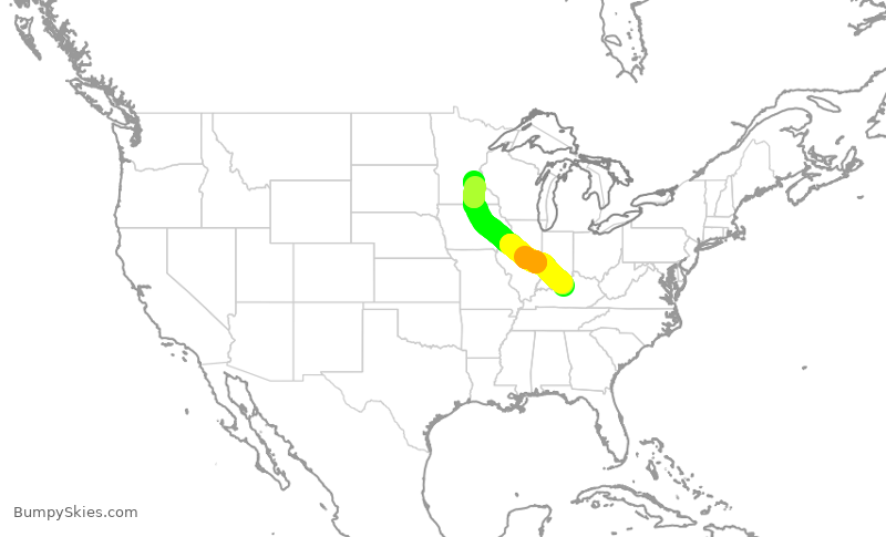 Turbulence forecast map for SKW4007, SDF to MSP