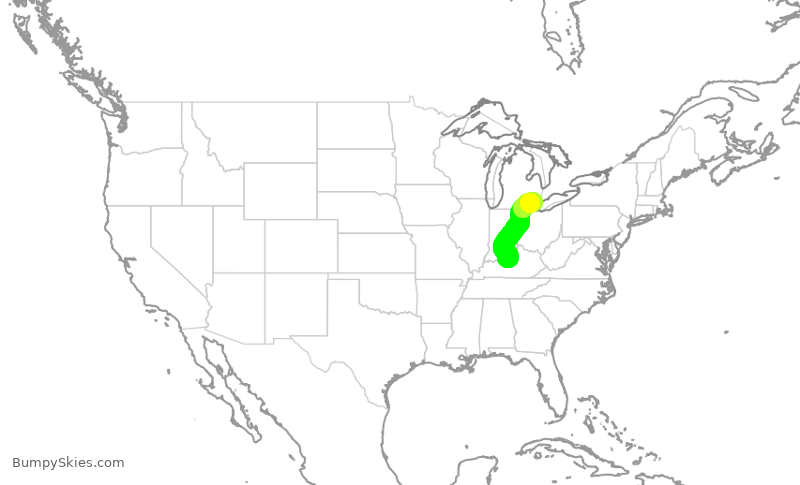 Turbulence forecast map for SKW4023, SDF to DTW