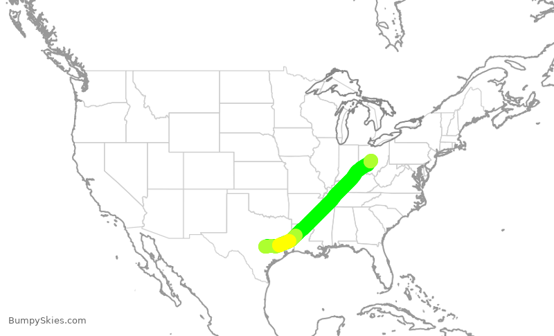 Turbulence forecast map for SKW4028, AUS to CMH
