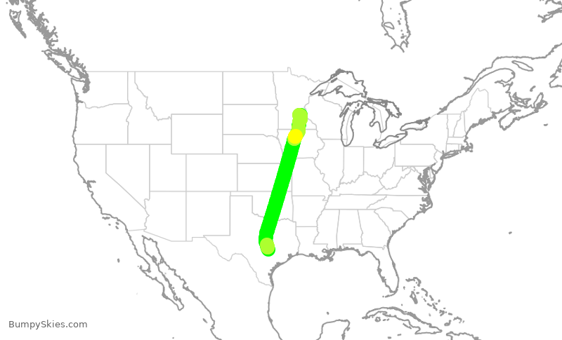 Turbulence forecast map for SKW4034, AUS to MSP