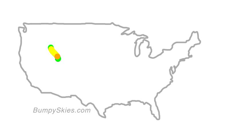 Map of continental US with illustrated flight path and turbulence forecast (described in text below)