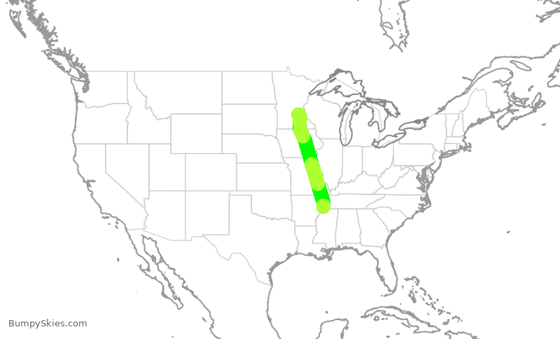 Turbulence forecast map for SKW4063, MEM to MSP