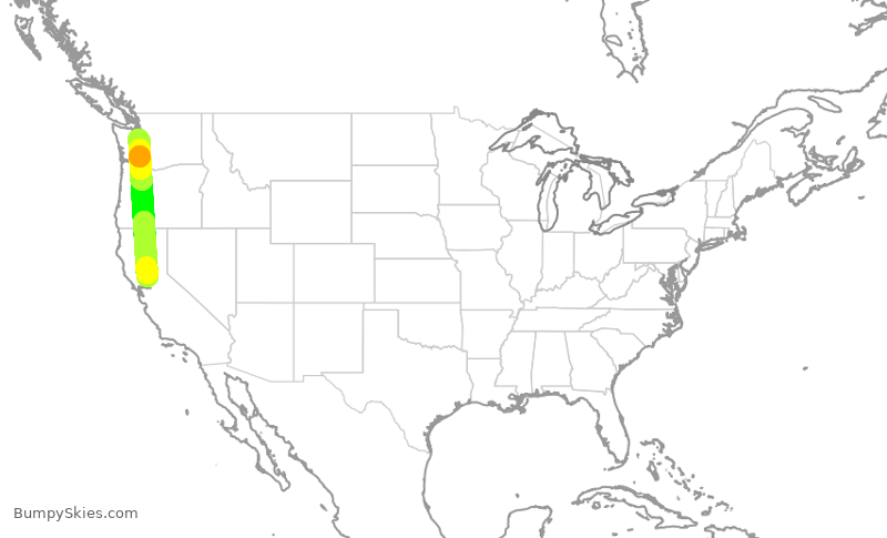 Turbulence forecast map for SKW4075, SMF to SEA