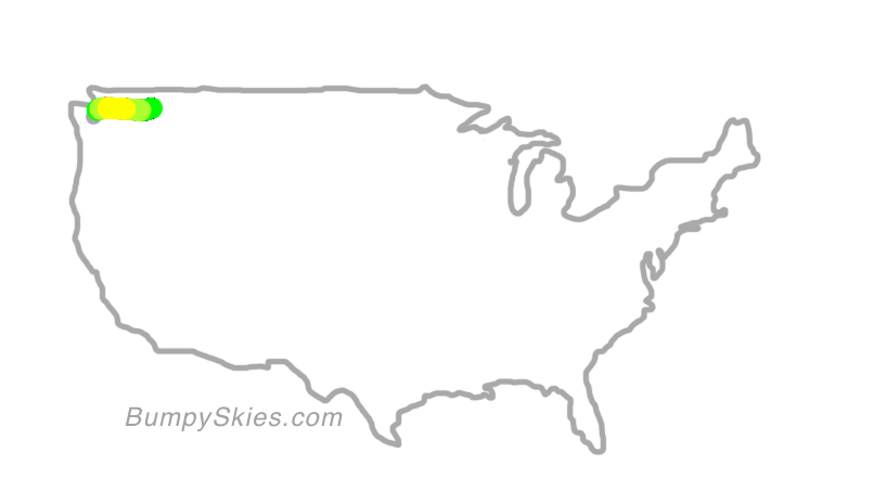 Map of continental US with illustrated flight path and turbulence forecast (described in text below)