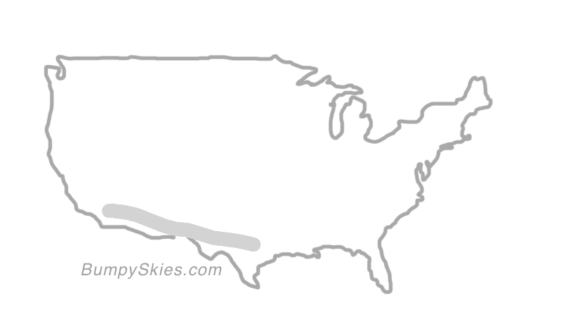 Map of continental US with illustrated flight path and turbulence forecast (described in text below)