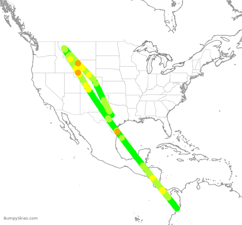 Turbulence forecast map for SKW4085, GPI to AUS