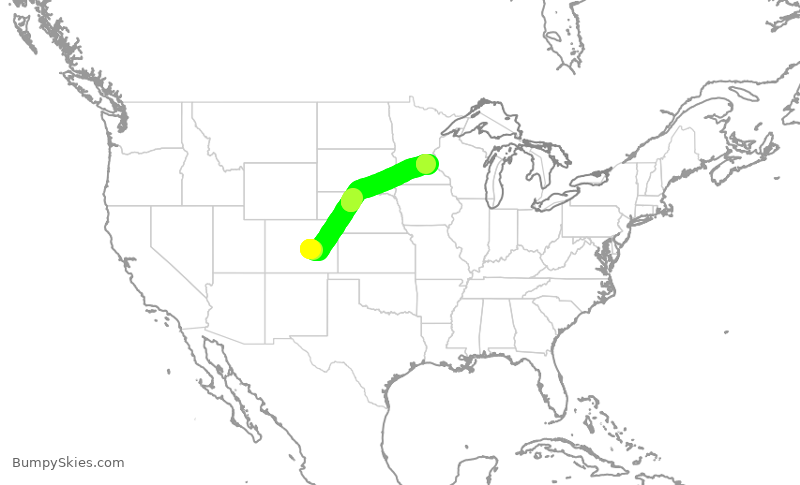 Turbulence forecast map for SKW4089, COS to MSP