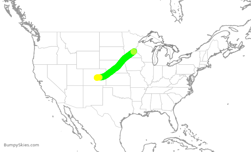Turbulence forecast map for SKW4089, MSP to COS