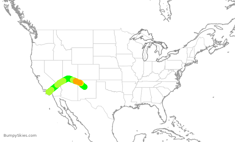 Turbulence forecast map for SKW4091, LAX to ABQ
