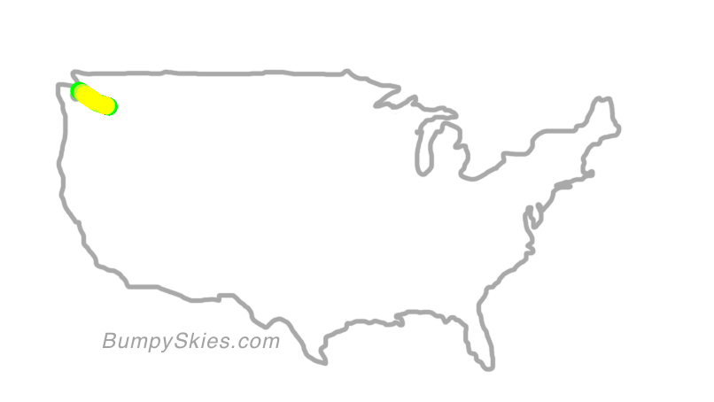 Map of continental US with illustrated flight path and turbulence forecast (described in text below)