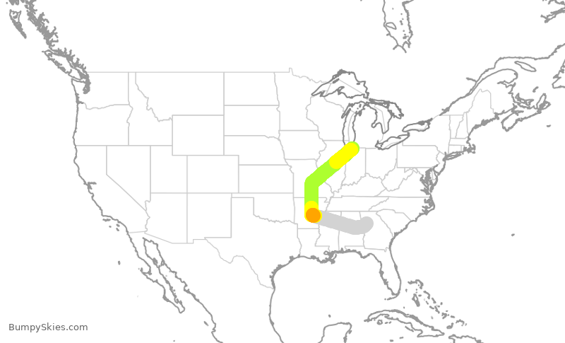 Turbulence forecast map for SKW4107, SBN to ATL