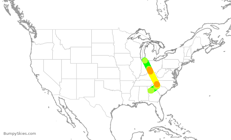 Turbulence forecast map for SKW4109, ATL to SBN