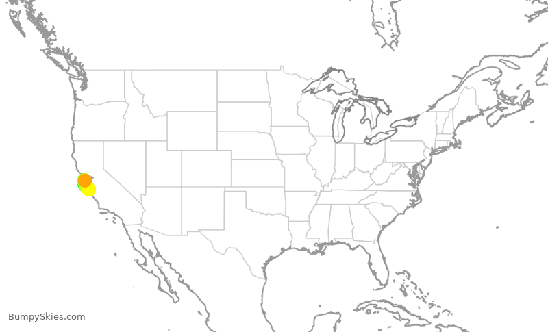 Turbulence forecast map for SKW410, SFO to MRY