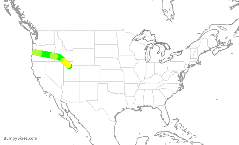 Turbulence forecast map for SKW4155, EUG to SLC