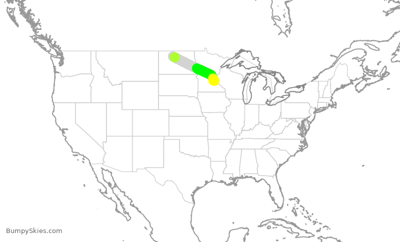 Turbulence forecast map for SKW4158, MOT to MSP