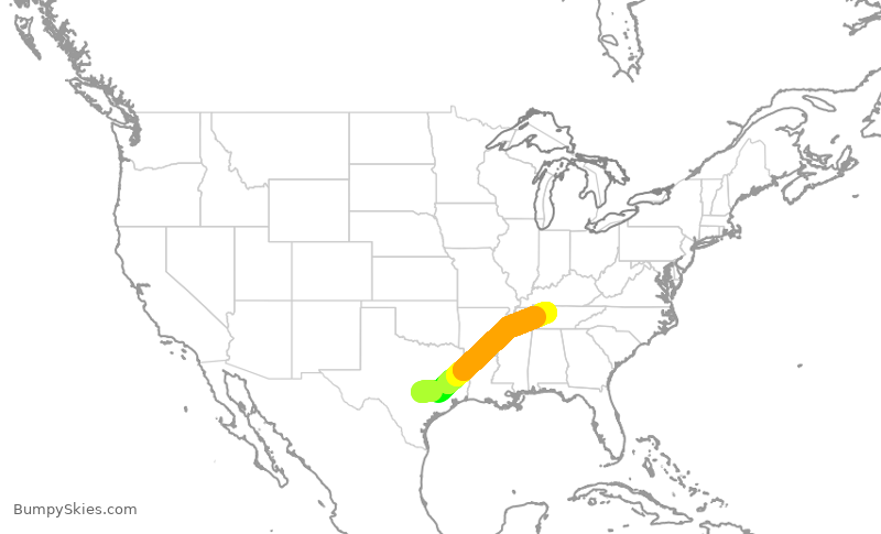 Turbulence forecast map for SKW4163, AUS to BNA