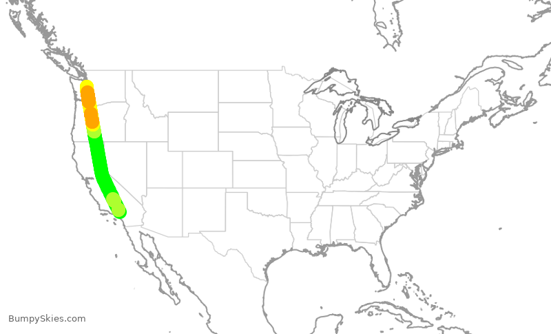Turbulence forecast map for SKW4170, ONT to SEA