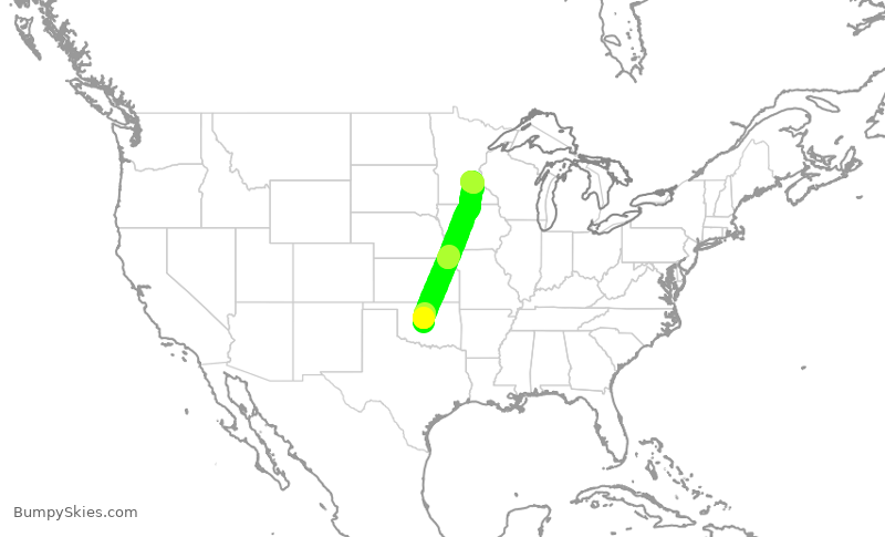 Turbulence forecast map for SKW4213, OKC to MSP