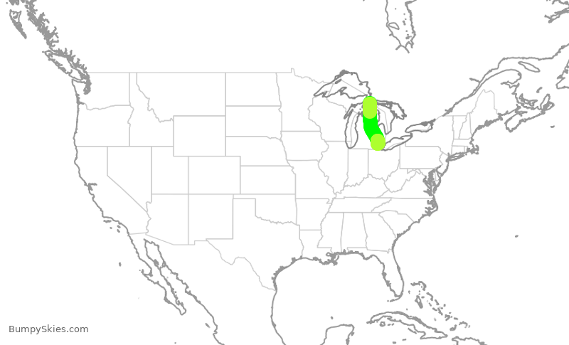 Turbulence forecast map for SKW4231, CIU to DTW