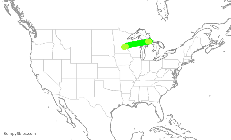 Turbulence forecast map for SKW4242, MSP to CIU
