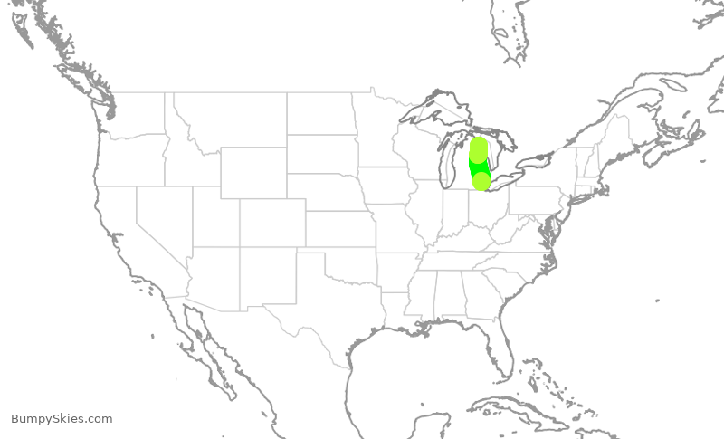 Turbulence forecast map for SKW4274, DTW to APN