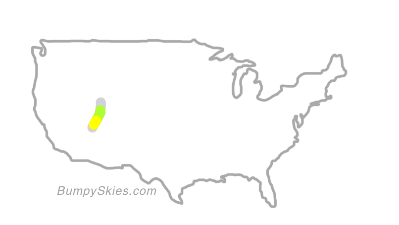 Map of continental US with illustrated flight path and turbulence forecast (described in text below)