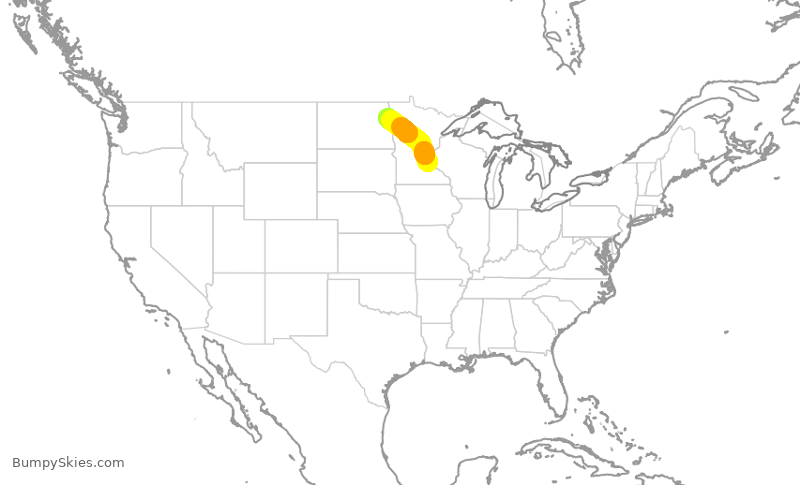 Turbulence forecast map for SKW4329, MSP to GFK
