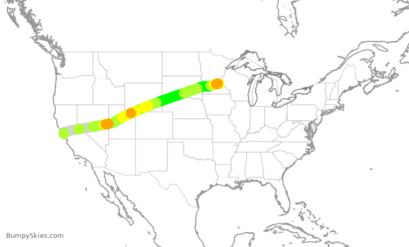 Turbulence forecast map for SKW447, SFO to MSP