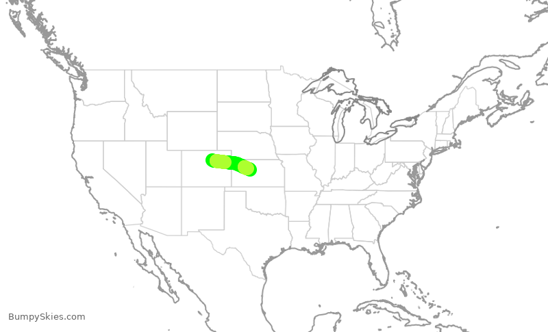 Turbulence forecast map for SKW453, DEN to HYS