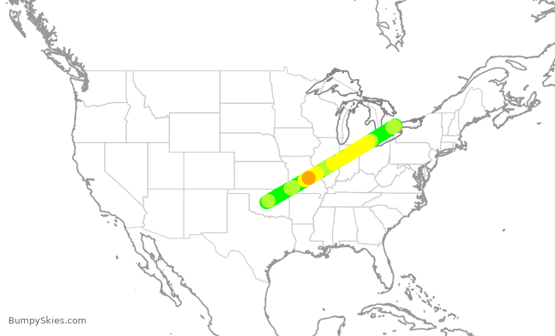 Turbulence forecast map for SKW4608, OKC to YYZ