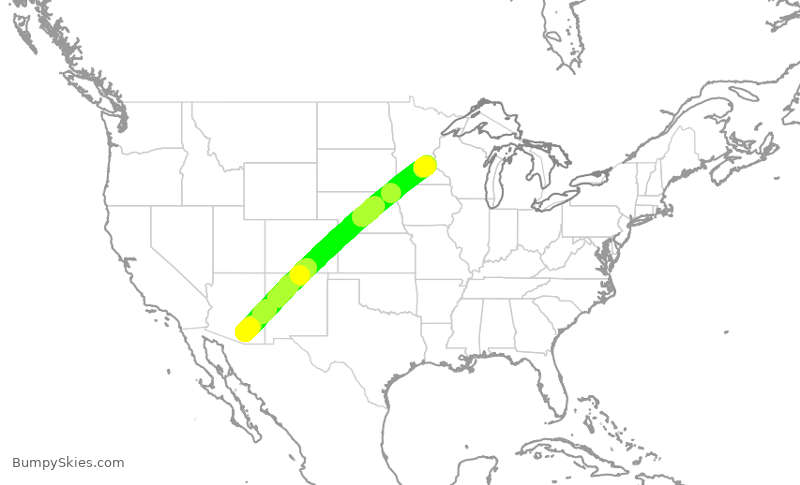 Turbulence forecast map for SKW4608, TUS to MSP