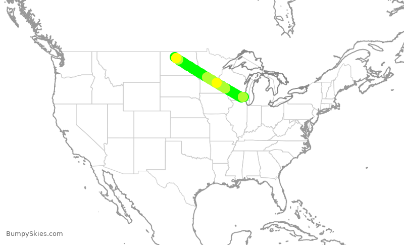 Turbulence forecast map for SKW4609, MOT to MKE