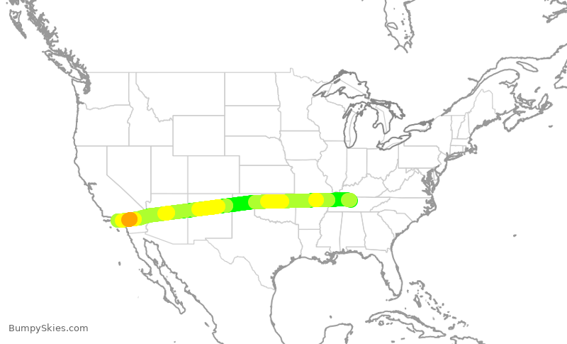 Turbulence forecast map for SKW4616, BNA to LAX