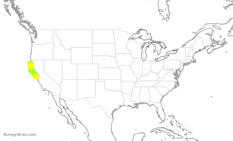 Turbulence forecast map for SKW4632, ACV to SFO