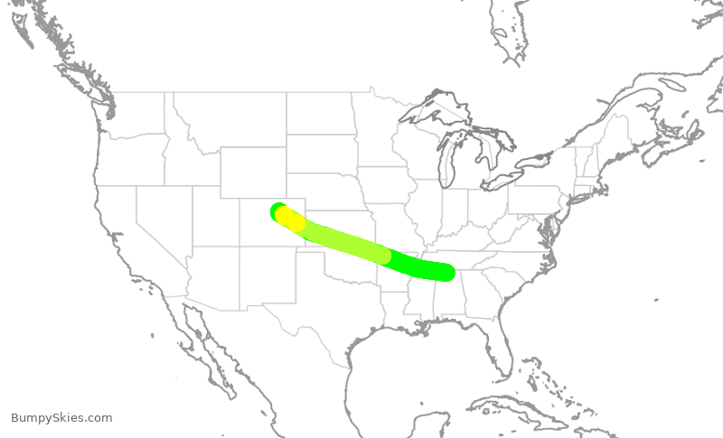 Turbulence forecast map for SKW4640, HSV to DEN